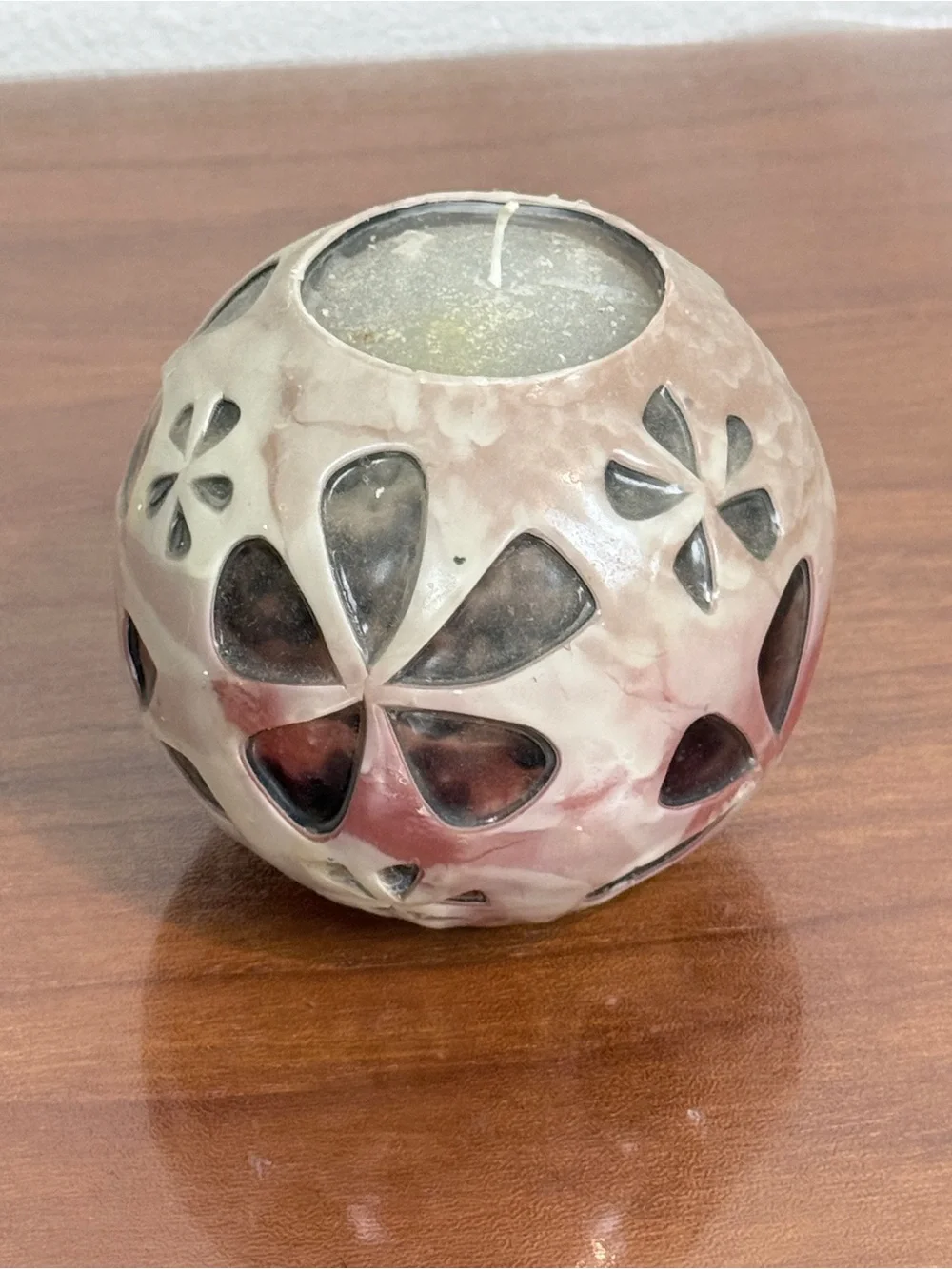 Handmade Spherical Glowing Flower Candle Beige 4.5”